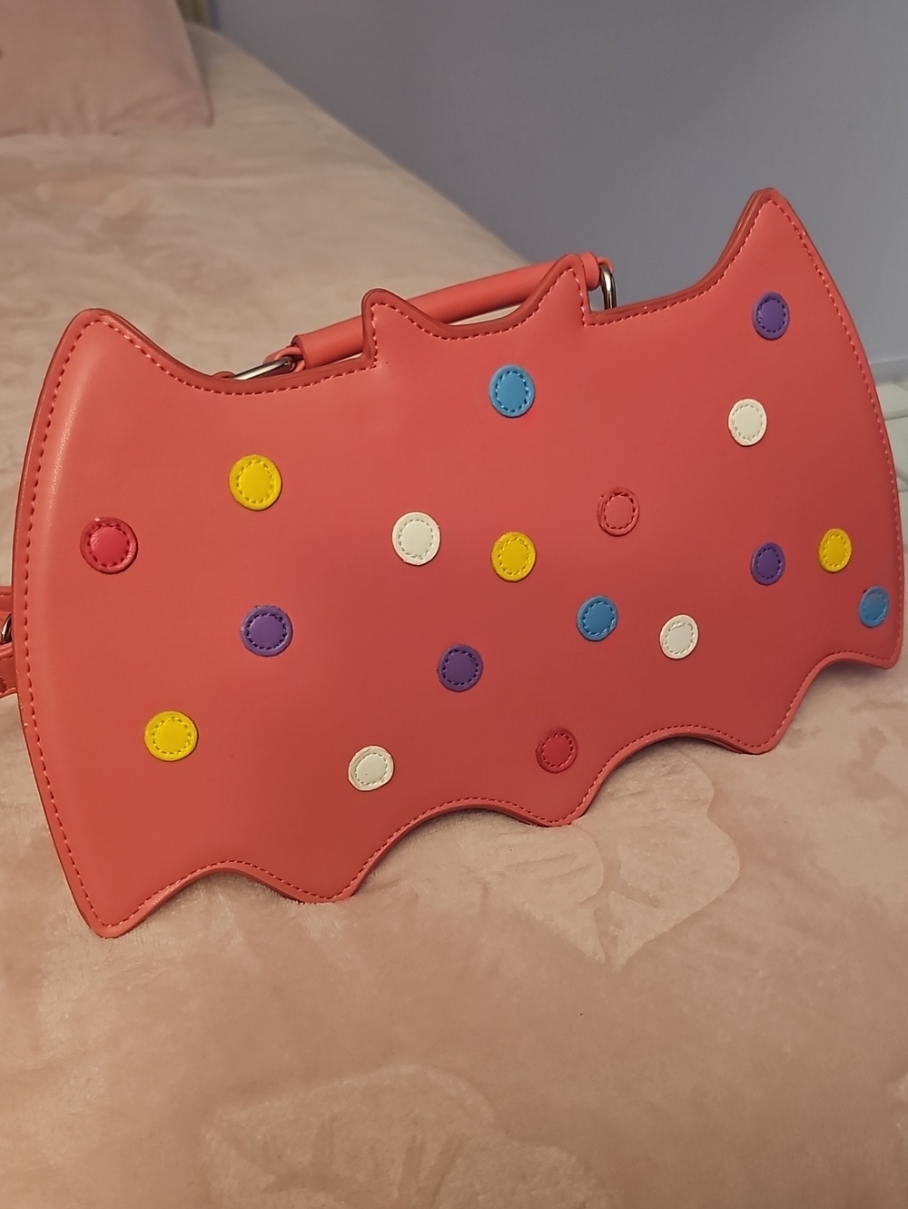 Pink Polka Dot Bat-Shaped Crossbody Bag - Comes With One FREE Purse Charm